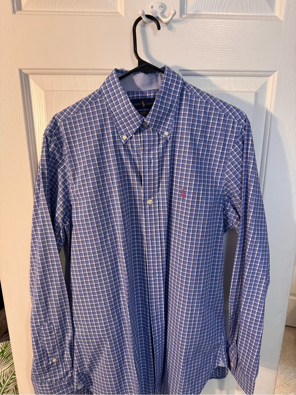 Ralph Lauren Blue and White Checked Button-Down Shirt